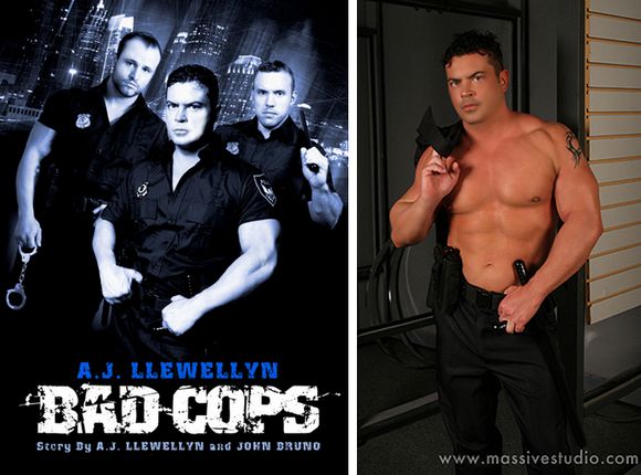 gay porn star Rob Romoni and Nash Lawler on the cover of Bad Cops Diaries